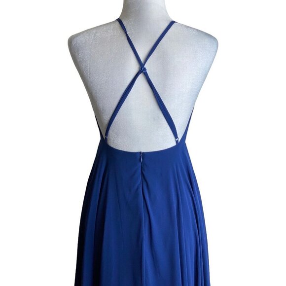 Lulus Mythical Kind of Love Chiffon Flowy Blue Halter Neck Maxi Gown Dress Sz S - Picture 13 of 15